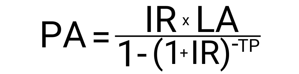 An image of the formula used to calculate how much you will have to pay for your mortgage in your timeframe.